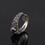 Gothic Punk Skull Rings For Men And Women 925 Sterling Silver Jewelry Resizable Vintage Flower Engraved Skeleton Finger Band