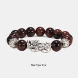 Feng Shui Natural Stones Wealth Bracelet Pixiu Single Circle Bracelet 999 Sterling Silver Handmade Beaded Bracelet