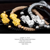 999 Stelring Silver 3D Brave Troops Bracelets For Men Pure Hand Woven Braided Lucky Red Rope Bracelets Multi Color Chinese Knots - GQTORCH Jewelry