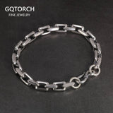 Genuine 925 Sterling Silver Men's and Women's Bracelets Square Chain Wild Retro Handmade Men's Bracelet Armbanden Voor Vrouwen