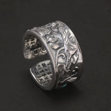 999 Pure Silver Lotus Ring Heart Sutra Engraved Adjustable Men Women Lucky Runes Vintage Retro Buddhism Jewelry