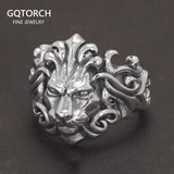 925 Silver Jewelry Certified Original Open Ring Animal Lion Rings Punk Style Men Jewelry