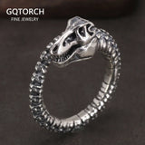 Authentic 925 Sterling Silver Viking Ring Dragon For Men and Women Opening Adjustable Size 6-10 Retro Punk Style Jewelry