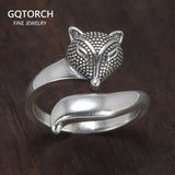 Really Pure 925 Sterling Silver Fox Irregular Ring Women's Animal Ring Retro Style Adjustable Jewelry