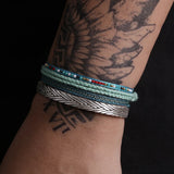 4pcs/set 999 Pure Silver Handmade Braided Cuff Bangle Knots Thread Rope Multi-layer Combination Bracelet Vintage Boho Jewelry