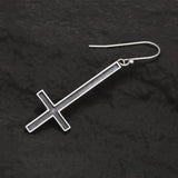 925 Sterling Silver Gothic Upside Down Cross Drop Earrings for Men Women Retro Punk Fashion Cool Hypoallergenic Ear Goth Jewelry