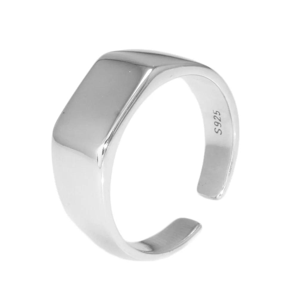 Real 925 Sterling Silver Minimalist Square Ring, Women's Opening