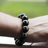 Natural Black Obsidian Onyx Stone Beaded Bracelets Carving Six Words Buddhist Prayer Tibetan Buddha Jewelry 12 14 16 mm - GQTORCH Jewelry