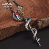 925 Sterling Silver Vintage Snake Scepter Pendant Necklace for Men Women Ancient Ring Egypt Patron Saint Pendant Amulet Jewelry