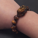 10/14mm Natural Tiger Eye Stone Beaded Pixiu Bracelet for Men Vintage Retro Chinese Fengshui Good Wealth Lucky Bracelets Jewelry