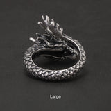 999 Pure Silver Domineering Dragon Ring for Men Adjustable Open Ring Antiqued Vintage Gothic Punk Male Jewelry