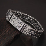 100% S925 Sterling Silver Wide Braided Charm Bracelet for Men Antique Thai Silver Symbol Woven-Chain Handmade Fine Jewelry