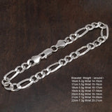 Real 925 Sterling Silver Italian 5mm Diamond-Cut Figaro Chain Bracelet Necklace For Women Men Classic Handmade Jewelry