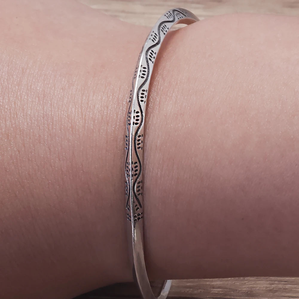 925 Sterling Silver Wave Thin Open Cuff Bracelet for Women Men