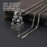 925 Sterling Silver Seal Pendant Necklace Carved Chinese "Bring in Wealth and Treasure" with Four Sacred Animal Amulet Jewelry