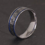 Genuine Sterling Silver 925 Turkish Rings for Men and Women with Blue Round Zircon Retro Punk Rings Fashion Silver Jewelry - GQTORCH Jewelry