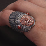 925 Sterling Silver Native American Indian Ring for Men Punk Vintage Retro Tribal Warrior Engraved Jewelry