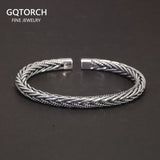 Sterling Silver 999 Twisted Woven Bracelet Bangle for Men and Women Braided Antique Hemp Rope Punk Rock Jewelry