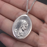 925 Sterling Silver Goddess Relief Portrait Pendant Necklace for Women Men Oval Shaped Vintage Retro Fashion Fine Jewelry Gift