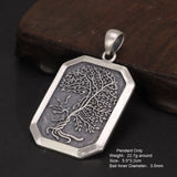 Vintage Men's Tree of Life Pendant Necklace Real 925 Sterling Silver Square Plate Amulet Vintage Nordic Viking Jewelry