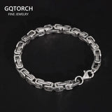 925 Sterling Silver Byzantine Cuban Chain For Men and Women Punk Hip Hop Retro Square Lovers Bracelet