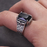 925 Sterling Silver Black Onyx Ring for Men Adjustable Vintage Retro Turkish Signet Ring Punk Cool Domineering Handmade Jewelry