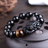 12mm-16mm Beads Natural Obsidian Pixiu Bracelet for Men Tiger Eye Stone Bead Bracelet Couple  Charm Bracelet Jewelry