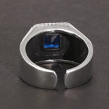 Men's Square Blue Zircon signet Ring 925 Sterling Silver with Vintage Bird God's Eye Punk Adjustable Jewelry