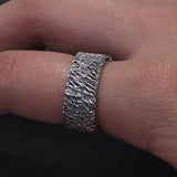 925 Sterling Silver Retro Irregular Stripe Ring for Men Women Meteorite Pattern Punk Rock Gothic Hiphop Biker Cool Jewelry