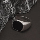 S925 Sterling Silver Black Onyx Signet Ring for Men Trendy Retro Smooth Punk Rock Party Jewelry Pinky Ring Wedding Accessories