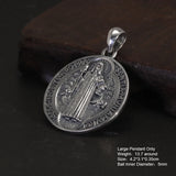 Vintage 925 Sterling Silver Saint Benedict Medallion Cross Pendant Necklace Catholic Exorcism Amulet Men and Women