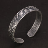 Real 999 Pure Silver Dragon and Phoenix Bangles for Men Heart Sutra Engraved Vintage Opening Adjustable Bracelet