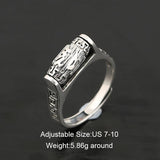 Genuine 925 Sterling Silver Turning Mantra Ring For Men And Women Six Words' Buddhist Jewelry Opening Type Retro Antique - GQTORCH Jewelry