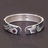 100% 999 Pure Silver Dragon Bracelet Vintage Engraved Lucky Open Cuff Bangle Chinese Auspicious Amulet Jewelry for Men - GQTORCH Jewelry