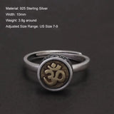 925 Sterling Silver Six Word Mantra Ring Rotatable Vintage Buddhist Prayer Anti Stress Relieve Anxiety Jewelry