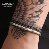 3pcs/set 999 Pure Silver Heart Sutra Twisted Cuff Bangle Ethnic Tibetan Buddhist Lucky Braided Fabric Bracelet Vintage Jewelry