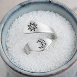 S925 Sterling Silver Ring for Men And Women Retro Simple Creative Opening Sun Moon Silver Jewelry Women's Jewelry