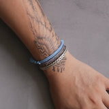 3pcs/set Bohemian Stack Bracelet for Men 999 Pure Silver Braided Cuff Bangle Fabric Cloth Bracelets Handmade Summer Jewelry