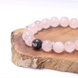 Natural Rose Quartz Beads Bracelets with Heart-shape Sandalwood Bead 925 Sterling Silver Accessories Female Male Jewelry