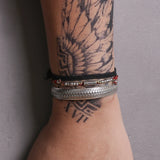 3pcs/set 999.9 Fine Silver Braided Open Bangle Heart Sutra Engraved Fish Charm Colorful Thread Red Black Knot Rope Stack Jewelry