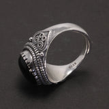 925 Sterling Silver Black Stone Agate Signet Ring for Men and Women Heart Pattern Vintage Turkish Rings Fashion Jewelry