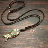 Handmade Fish Pendant Necklace Adjustable Long Sweater Chain Ethnic Original Design Shift Lucky Amulets And Talismans - GQTORCH Jewelry