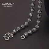 6mm 925 Sterling Silver Men's Beads Ball Chain Necklace with Six Words Mantra Engraved Retro Vintage Buddhist Jewelry