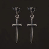 925 Sterling Silver Cross Sword Pendant Drop Earrings With Black Zircon Men Women Retro Unique Design Hypoallergenic Ear Jewelry