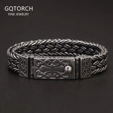 100% S925 Sterling Silver Wide Braided Charm Bracelet for Men Antique Thai Silver Symbol Woven-Chain Handmade Fine Jewelry