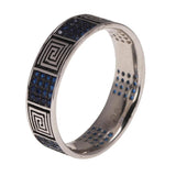 925 Sterling Silver Turkish RIngs Fret Pattern Religions Jewelry For Men and Women Blue Color Zircon Stone Paved Setting - GQTORCH Jewelry