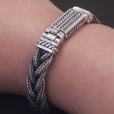22cm Genuine S925 Silver Twisted Bracelet for Men Hand-woven Foxtail Chain Vintage Retro Punk Stylish Jewelry