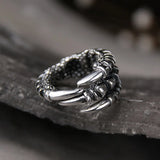 S925 Sterling Silver Eagle Claw Ring Thai Silver Retro Antique Punk Style Men's Ring Fine Jewelry