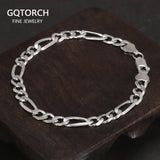 Real 925 Sterling Silver Italian 5mm Diamond-Cut Figaro Chain Bracelet Necklace For Women Men Classic Handmade Jewelry