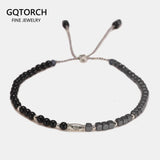 3mm Round Black Onyx And Cubic MARCASITE Beads Natural Stone Bracelet For Women Sterling Silver Reiki Yoga Jewelry DIY - GQTORCH Jewelry